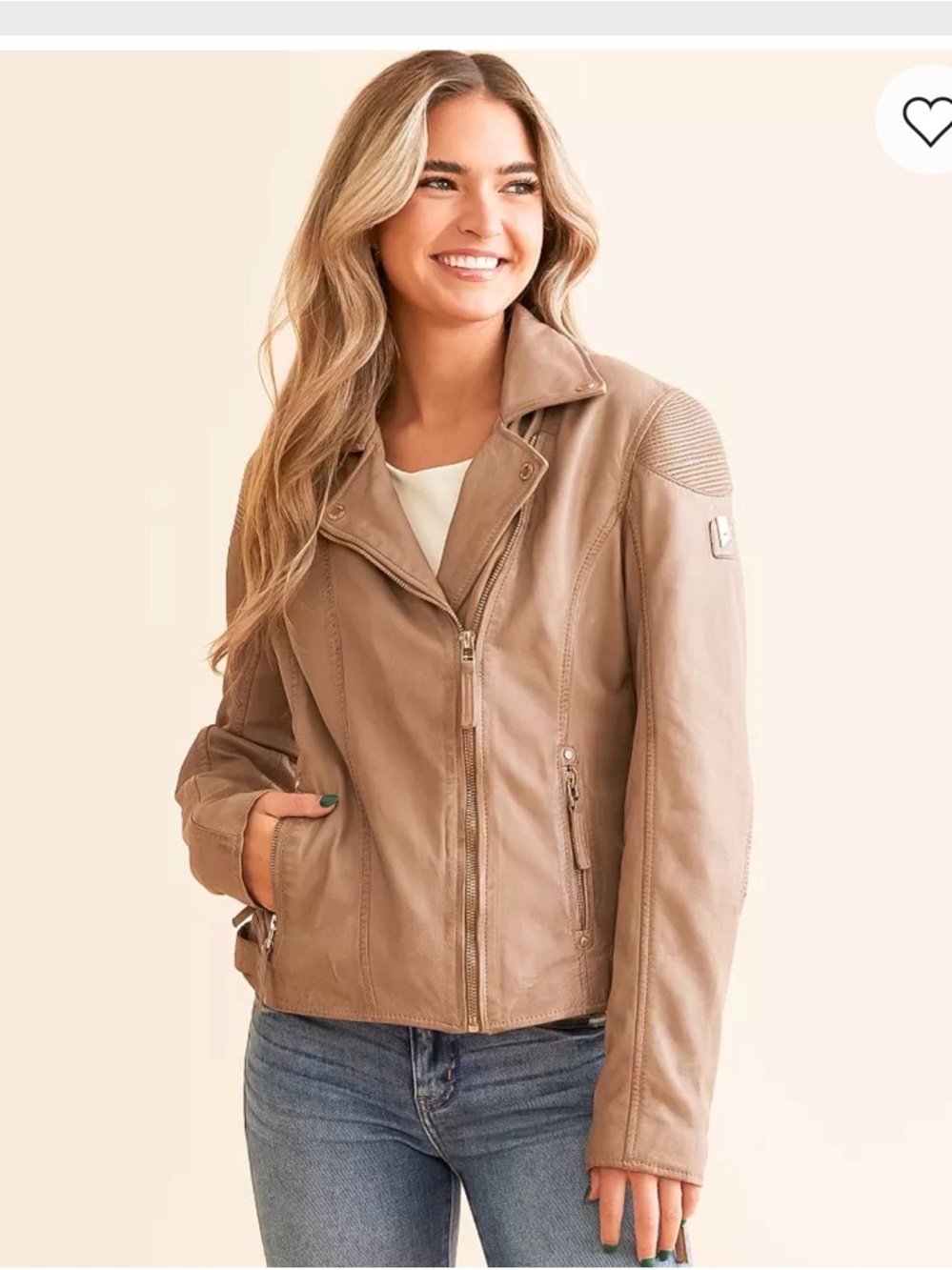Women’s Taupe Leather Moto Jacket by